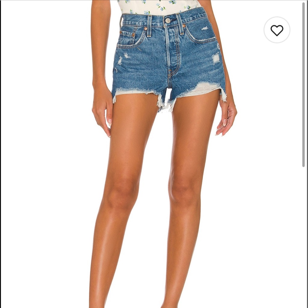 Levis High Rise Distressed Denim Shorts